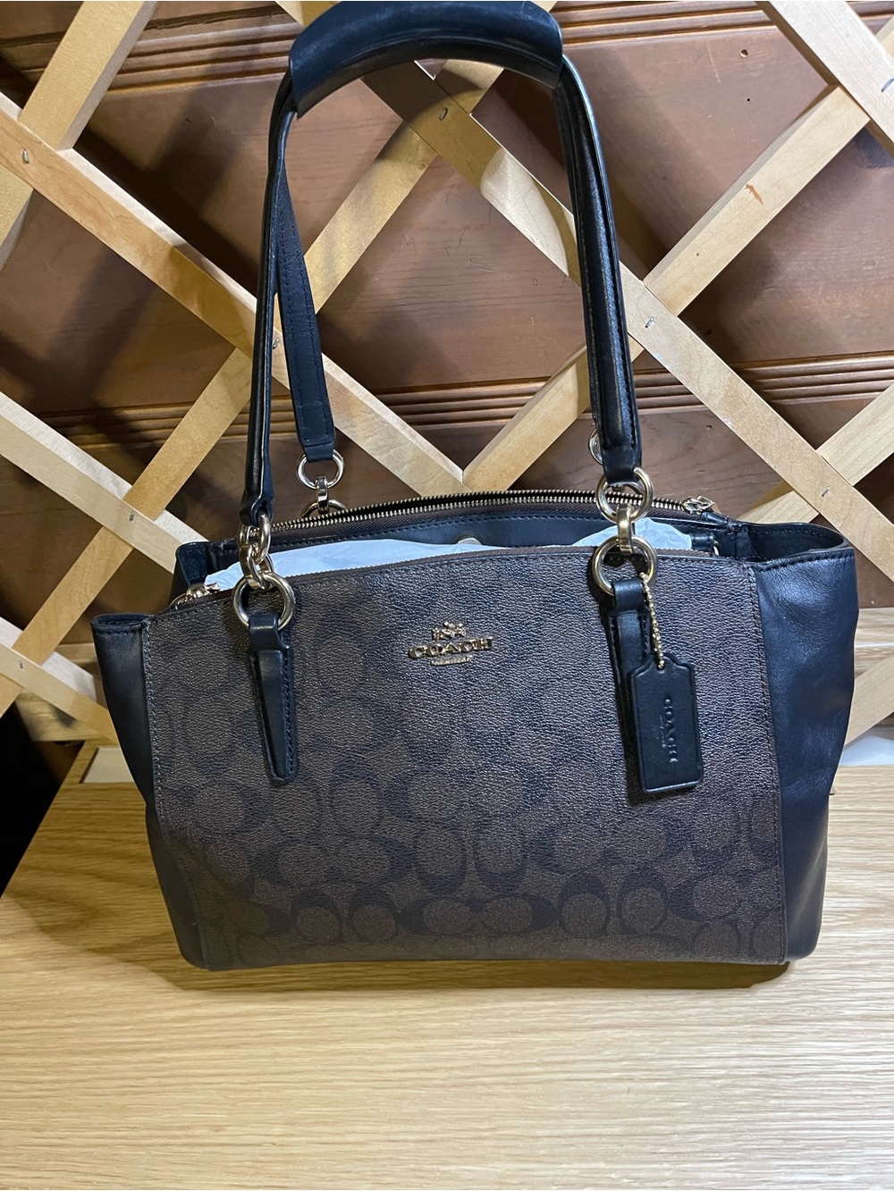 Authentic Coach New York “ Christie Carryall “ Canvas /Leather Trimmed Tote/Bag